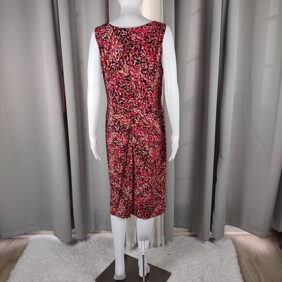 Jessica Howard Size 14 Pink White Black Print Midi Dress Sleeveless Ruched Waist - Picture 4 of 11